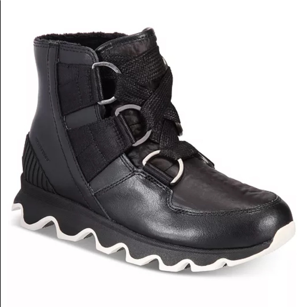 NEW SOREL Kinetic Short Lace Boots Black Waterproof Winter Boot Fleece Lined 10